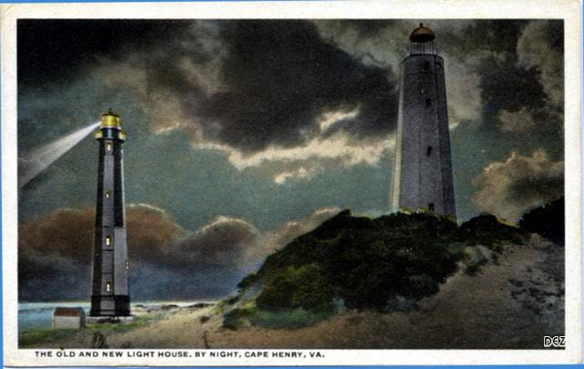 01d Cape Henry Lighthouses VA (ppc 1940s)