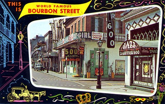 10b New Orleans LA, Bourbon St (ppc 1950s)